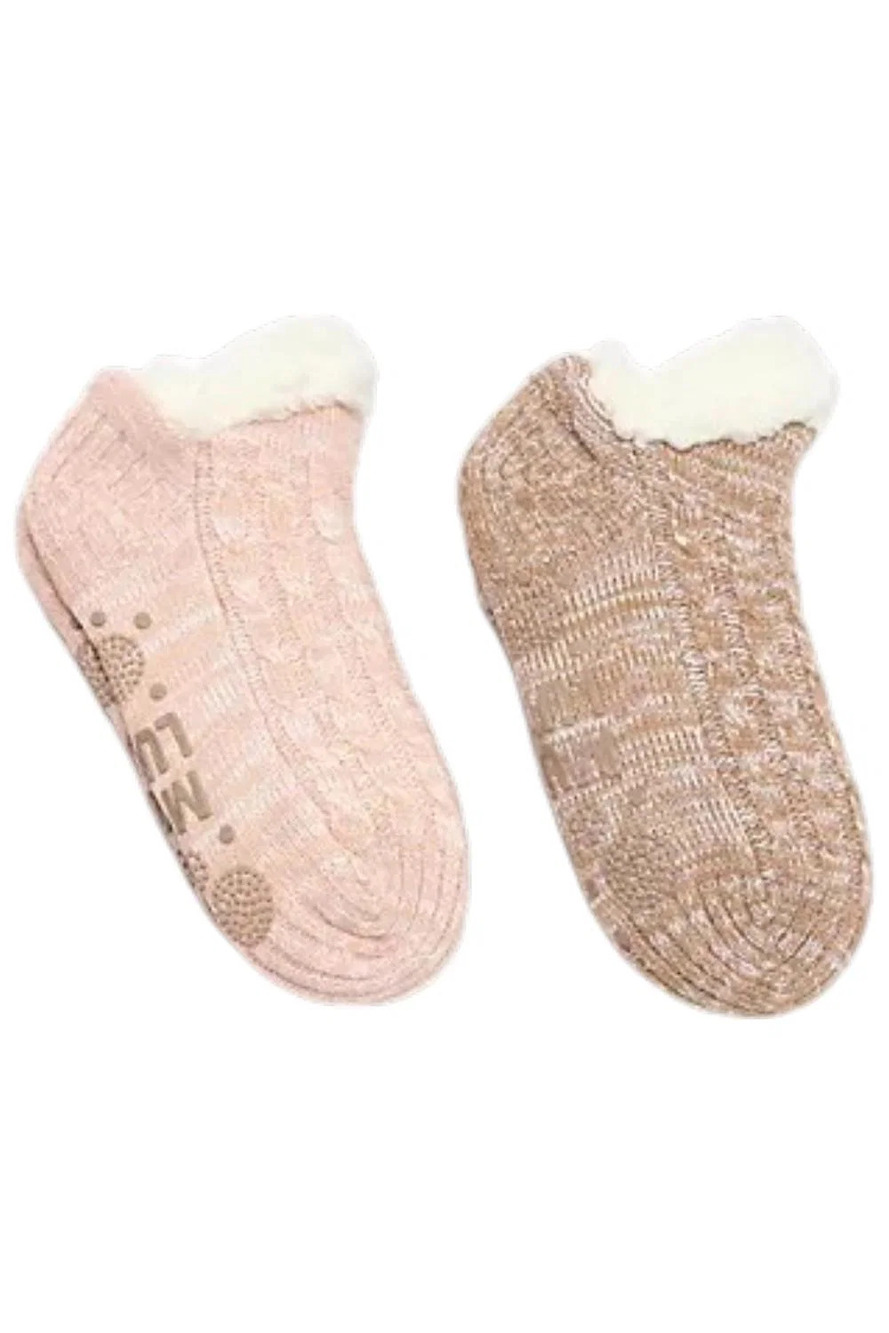 MUK LUKS 2-pack Set Aloe Infused Pieced Shortie Cabin Socks Blush/Tan